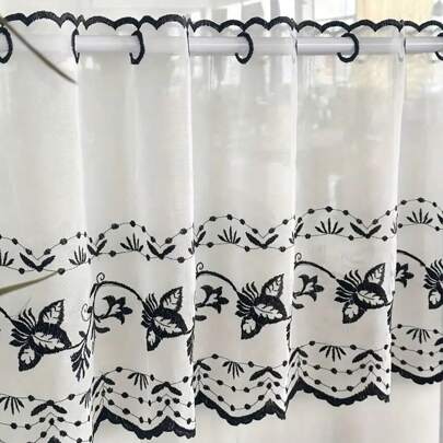 ستارة نافذة صغيرة بجيب عصا ذات تصميم أبيض بسيط مزخرف بالدانتيل، ستارة شفافة من الفوال، ستارة للقهوة، فاصل غرفة، ديكور عيد، قماش شفاف 130 جرام/متر مربع