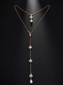 1pc Fashionable & Simple European And American Style Water Drop Backless Body Chain Necklace With Tassel For Women