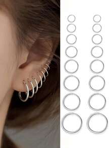 1 Pair S925 Sterling Silver Smooth Hoop Earrings, Women's Mini Elegant Simple Small Earrings, Fresh Elegant Different Rules Ear Clip, Ear Hole Earbone Ring Pure Silver Jewelry Gift