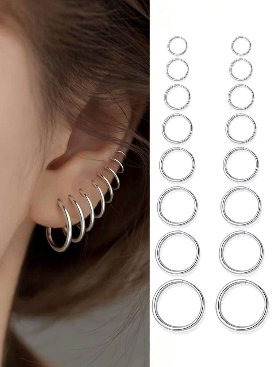 1 Pair S925 Sterling Silver Smooth Hoop Earrings, Women's Mini Elegant Simple Small Earrings, Fresh Elegant Different Rules Ear Clip, Ear Hole Earbone Ring Pure Silver Jewelry Gift
