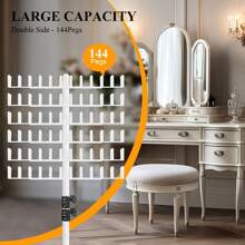 Hair Extension Holder Display Stand For Braiding - Adjustable Height Plastic Rack With 144 Pegs, Unscented Hair Divider Organizer For Salon Use(White/Pink)