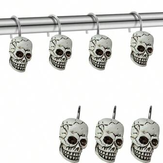 12pcs Halloween Skeleton Shower Curtain Hooks, Rust-Resistant Metal Skeleton Decor Shower Curtain Rings For Bathroom Decoration