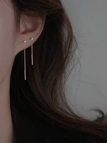 1 Pair Beaded Chain Tassel Earrings, Fashion Minimalist Unique Design Earrings For Women, Suitable For Daily Wear, Parties And Gatherings