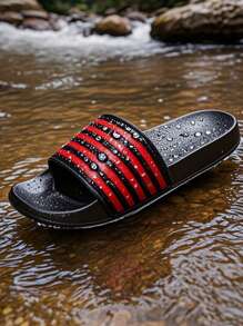 Teens' Casual Slippers, Campus Student Outdoor Sandals, Beach Slippers, Pool Slippers, Sports Slippers, Indoor Home Slippers, Bathroom Slippers, Slip-On Slippers, Thick Soft Comfortable Non-Slip Soles - Red - View 3