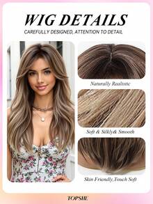 Großzügige und temperamentvolle 50 cm lange Perücke aus hitzebeständigem synthetischem Material in Leinenbraun mit Pony und lockiger Frisur, geeignet für Alltag, Partys und Reisen