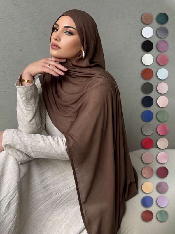 1pc Modal Viscose Solid Muslim Hijab, Fashion Breathable Plain Lightweight Headscarf, Double Needle Lockstitch Refined Edging Craftsmanship, Women Scarf For Lady, Suitable For All Seasons