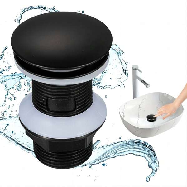 1pc Universal Pop-Up Sink Drain Stopper, Multifunctional Washbasin Core, Black Plastic, Quick Drainage, Bathroom Faucet Accessory, Kitchen And Bathroom Accessory