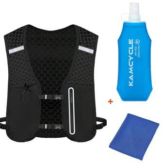 Running Vest With 500ML Soft Flask And Cooling Towel For Women Men,Lightweight Reflective Hydration Vest Pack , Breathable Functional Running Vest, Camel Hydration Backpack Water Backpack For Trail Running, Cycling, Hiking & Marathons Gym Bag Running Accessories Sports Bag For Women Sport Bag For Sports For Fitness For Exercise Large Capacity Travel Bag For Vacation For Men Travel Essential For Running For Hiking