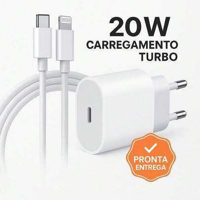 Kit Carregador Fonte Turbo 20w USBC+ Cabo Linghtning Reforçado - Carregamento rápido Iphonee