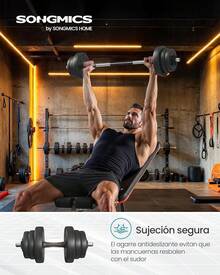 Juego de Mancuernas 2 en 1, Mancuernas Ajustables de 20/30 kg, con Barra Adicional, Gimnasio de Casa, Negro Tinta - 20.0 Kilogramos - Ver 3