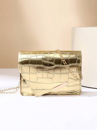 Fashion Women's Chain Bag, Crocodile Embossed Mini Crossbody Shoulder Bag