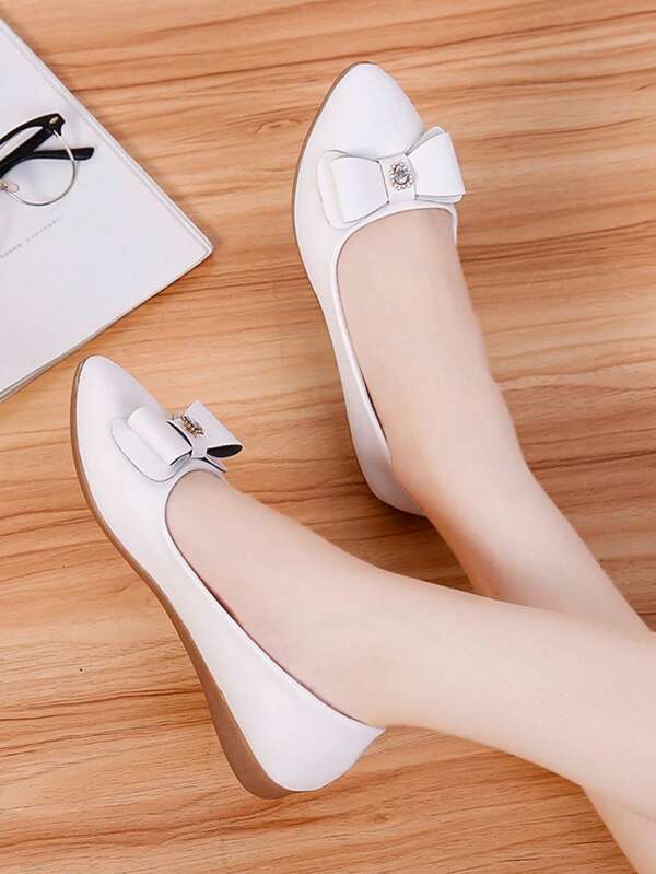 1 Pair Fashion Casual Rhinestone Bow Decor Elegant Flat Shoes, Versatile Dance Shoes