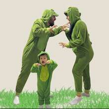 Pijama Temático Fofinho Macacão masculino para Adulto Dinossauro Kigurumi Meninos Original ideal para Festa do Pijama, Viagem, Festa Fantasia, Lazer, Dias Frio Inverno - Verde Escuro - Visão 5