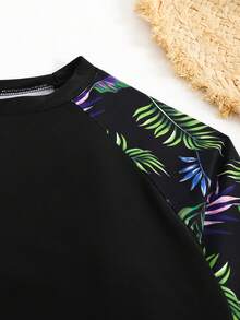 Conjunto De Blusa Y Pantalón De Manga Larga Con Estampado Tropical Para Mujer, Durante Vacaciones En La Playa, Ropa de Playa para Mujer,Traje De Baño Sexy De Dos Piezas De Manga Larga Para Mujer - Morado - Ver 6