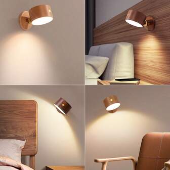 1pc Bedside Light Wooden Wall Lamp Minimalist Style Charging Model Suitable For Bedside