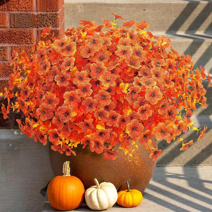 1 pièce/3 pièces/5 pièces/50 pièces - Plantes artificielles pour la décoration extérieure d'automne, marguerites en soie colorées, eucalyptus résistant aux UV, décoration réaliste pour la maison, le jardin, le porche, la terrasse, la fenêtre, la cour. Décoration pour la maison, le jardin, le porche.