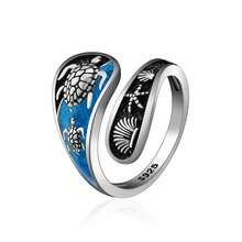 1pc Unique 925 Silver Resin Sea Turtle, Starfish & Shell Ring, Fashion Accessory For Women, Suitable For Vacation, Party, Wedding, Holiday Gift - Blue - View 5