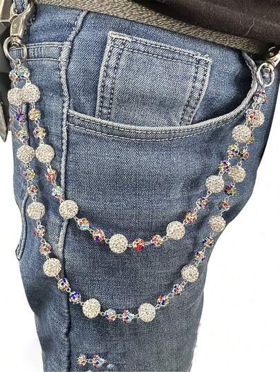 Herren Mode Kunstperlen Blumen Reißverschluss Reißverschluss, hochwertige Hip-Hop Nische Kreuz Anhänger Accessoires. Hochwertige bunte Perlen Hüftkette, handgemachter Körperkettenschmuck für Männer