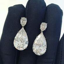 1pcs New European And American Bride Earrings Shiny Micro Pave Wedding Dress Evening Dress Accessories Wedding Banquet Earrings Birthday - 銀色 - 查看 3
