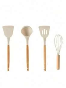 Cirelle 1件/3件厨房用具，不粘硅胶烹饪用具，木柄硅胶铲和勺子，耐热硅胶铲，家用汤勺，烹饪铲，前蛋铲，煎勺