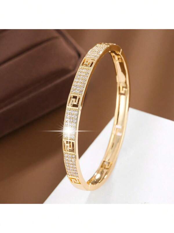 1pc Unique Design Cubic Zirconia Plated Geometric Pattern Bracelet