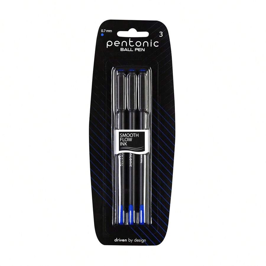Bolígrafo Pentonic 07 mm, Color azul, Paquete de 3 unidades,  Tinta de secado rápido, escritura suave ideal para escuela y oficina - Azul - Ver 1
