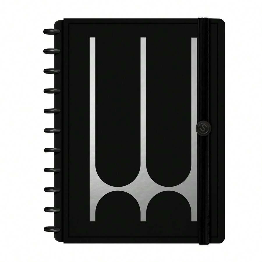 Caderno de Disco ISCOOL Capa Dura Monograma Minimal Perfil Letra W - Preto e Prata - Visão 1