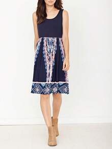 Vintage Boho Sleeveless Summer Mint Pink Color Block Shift Short Swing Aline Southern Dress | 1 XL - 3 XL Plus - 海軍藍和珊瑚色 - 查看 7