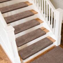 Plush Soft 14pcs Bullnosed Carpet Stair Treads Cover (9.5" X 30"X1.2")With 1pcs Landing Mat (24"X36") Rugs Set Tape Free Self-Adhensive Non-Slip Noise Reduced - 棕色 - 查看 5
