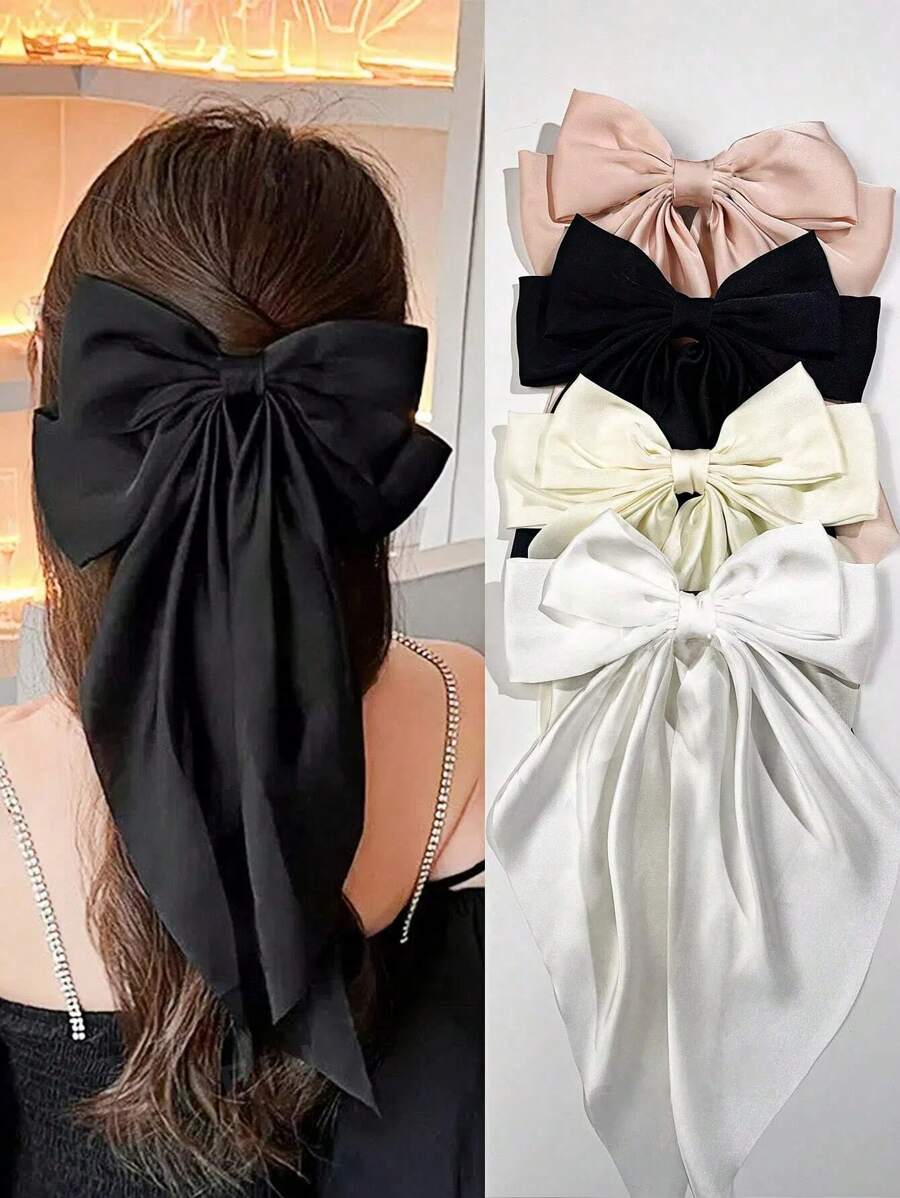4 Pcs Women's Bow Hair Clips, Black Bow White Bow Beige Bow Flesh Pink Bow Hair Clips, Women's Ribbon Bow Hair Clips Ribbon Bow Clips Bow Party Hair Accessories Christmas, Claw Clips, Hair Claws, Clips For Hair, Hair Slide, Hair Barrettes - Multicolor - View 1