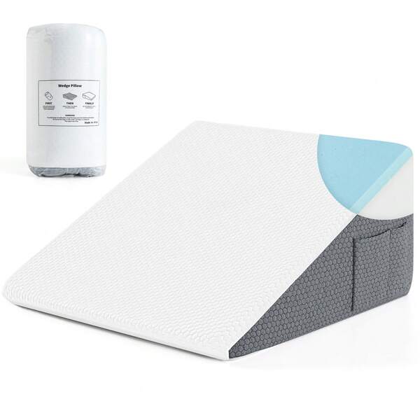 Wedge Pillow For Sleep Apnea - 12 Inch Bed Wedge For Headboard Triangle Pillow, Memory Foam Wedges For Acid Reflux, GERD, Snoring, Post Surgery Back Pain Relief, Leg Elevation, Washable Cover