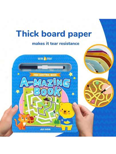 beartale 14页趣味迷宫拼图书，儿童迷宫拼图，多种游戏场景，包含1支书写笔，可重复使用，便携，适合儿童DIY手工制作，培养运动技能和手眼协调能力，教育工具，学习材料，课堂玩具，儿童游戏，户外玩具，蒙特梭利教育，学生用品，文具，小学用品，儿童