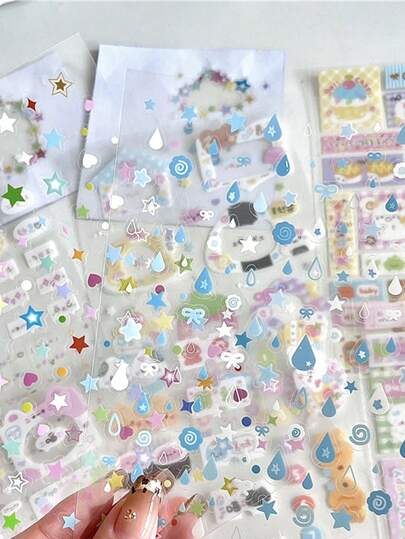 8张/套 原创可爱卡通标签边框文字剪裁材料贴纸 星星日记装饰贴纸