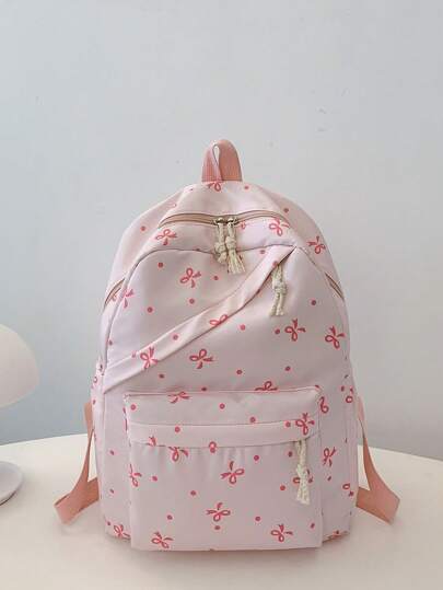 1pc Cute Collegiate Backpack With Bow Design, Laptop Compartment, Adjustable Shoulder Straps, Casual Lightweight Travel Bag, Suitable For Girls/Teens/Students/Graduates, Ideal For Daily Use, Outings, Travel, School And Back To School