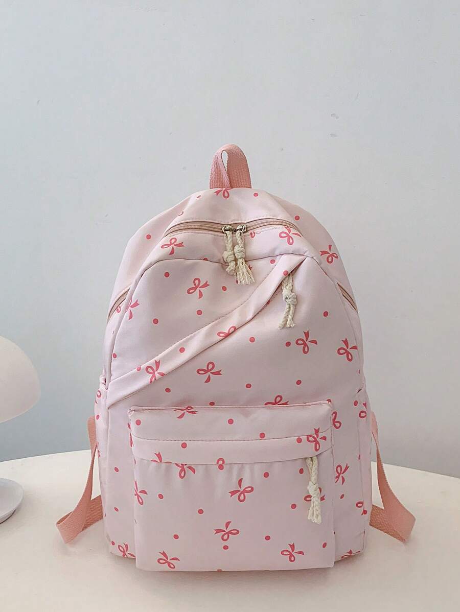 1个可爱学院风双肩包，蝴蝶结设计，带笔记本电脑隔层和可调节肩带，休闲轻便旅行包，适合女孩/青少年/学生/毕业生，是日常使用、外出、旅行、上学和返校的理想之选。 - 粉色 - 查看 1