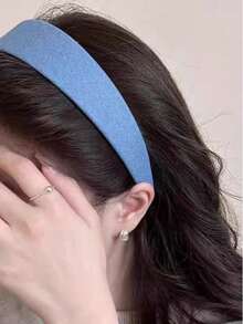 Diadema azul de mezclilla premium con borde ancho y pinza para el vello facial de estilo sencillo y moderno. Accesorios para el cabello para mujer. Herramientas para el cabello. Accesorios de belleza. Accesorios para cabello rizado. Ideal para otoño, viajes y ocasiones especiales. Regalos para mujer. - Multicolor - Ver 2