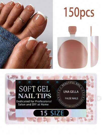 150Pcs Short Stiletto Brown/Pink Press-On Gel Nail Tips, 15 Size Options, Short French Matte Fake Nails, Suitable For Women And Girls Toe Nail Decor Nail Supplies Nails