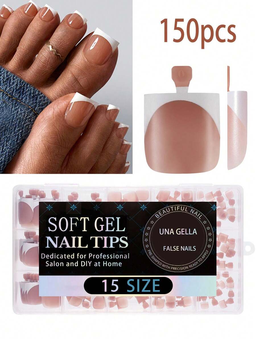 150Pcs Short Stiletto Brown/Pink Press-On Gel Nail Tips, 15 Size Options, Short French Matte Fake Nails, Suitable For Women And Girls Toe Nail Decor Nail Supplies Nails