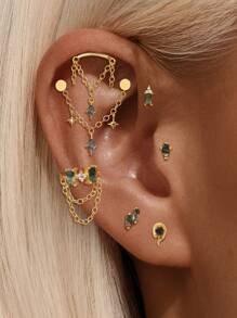 1pc 925 Sterling Silver Moss Agate Snake Shape Internally Threaded Flatback Labret Tragus Stud Conch Earring Tragus Helix Cartilage Piercing Gift For Her