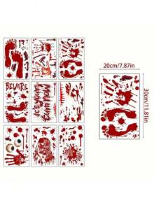 84 piezas/9 hojas Pegatinas de calavera, mano ensangrentada y terrorífica para Halloween, pegatinas de ventana, huellas de manos y pies ensangrentadas, pegatinas de calavera y sangre para ventanas, puertas, paredes, pisos, decoración terrorífica de Halloween - Multicolor - Ver 4