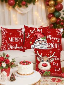 4Pcs Christmas Pillowcase,Merry Christmas Cushion Cover With Snowman And Santa Claus Design,45*45cm Peach Skin Throw Pillow Cover,Festival Cushion Case (Excluding Pillow Core) Christmas Decorations,Christmas Party Decor,Xmas Decor,Christmas Decorations For Home,Christmas Party Favors
