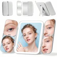 2025 New ModelTrifold Vanity Mirror With Light1X 5X 10X 20X 30X Makeup Magnifying Mirror With Lights Rechargeable Travel Makeup Mirror With Foldable Stand Dimmable In 3 Colors Touch ControlSuitable For Giving As A Gift - White - View 1