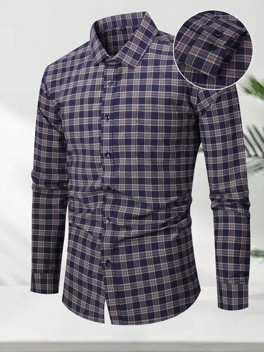 Luxury Wingtip Collar Dress Shirt For Groom, Stretch Comfort Fit, Wrinkle-Free & Breathable Fabric, Self-Tie Bow Tie, Black Tie Wedding & Gala Essentials - 深棕色格 - 查看 1