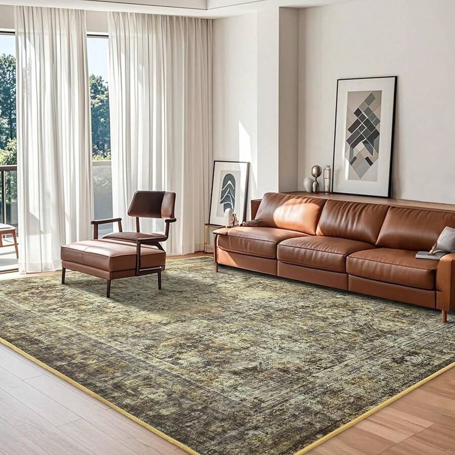 5x7 Vintage Area Rug For Living Room Bedroom, Machine Washable Non Slip Indoor Rug, Thin Throw Floral Low Pile Distressed Carpet For Office Nursery Dining Room Red/Blue, Modern Chic Design - Coklat - View 1