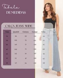 Calça Jeans Wide Leg Feminina Cintura Alta Tecido Grosso Elegante Confortável 100% Jeans Algodão Vintage - Azul - Visão 8