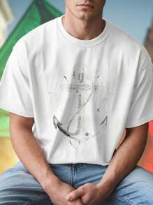 T shirt uomo Anchor Compass Rope Drawing maglietta cotone estiva nautica moda casual regalo uomo   occasione sconto