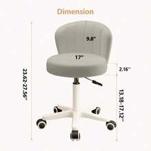 Small Desk Chair Round Rolling Chair With Back PU Leather Height Adjustable Swivel Vanity Work Computer Stool Chair For Home Office Bedroom - Grey - View 5