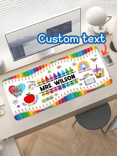 1pc Personalized Teacher Desk Mat, Custom Crayon Pencil Desk Mat With Name, Teacher Gifts, Back To School, Teacher Appreciation Gift,School Supplies