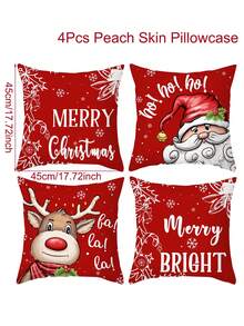 4Pcs Christmas Pillowcase,Merry Christmas Cushion Cover With Snowman And Santa Claus Design,45*45cm Peach Skin Throw Pillow Cover,Festival Cushion Case (Excluding Pillow Core) Christmas Decorations,Christmas Party Decor,Xmas Decor,Christmas Decorations For Home,Christmas Party Favors