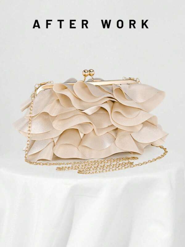 New Vintage Ruffled Floral Handbag For Women, Elegant And Classy Clutch Purse For Formal Dresses, Suitable For Weddings, Parties, Galas And Other Occasions